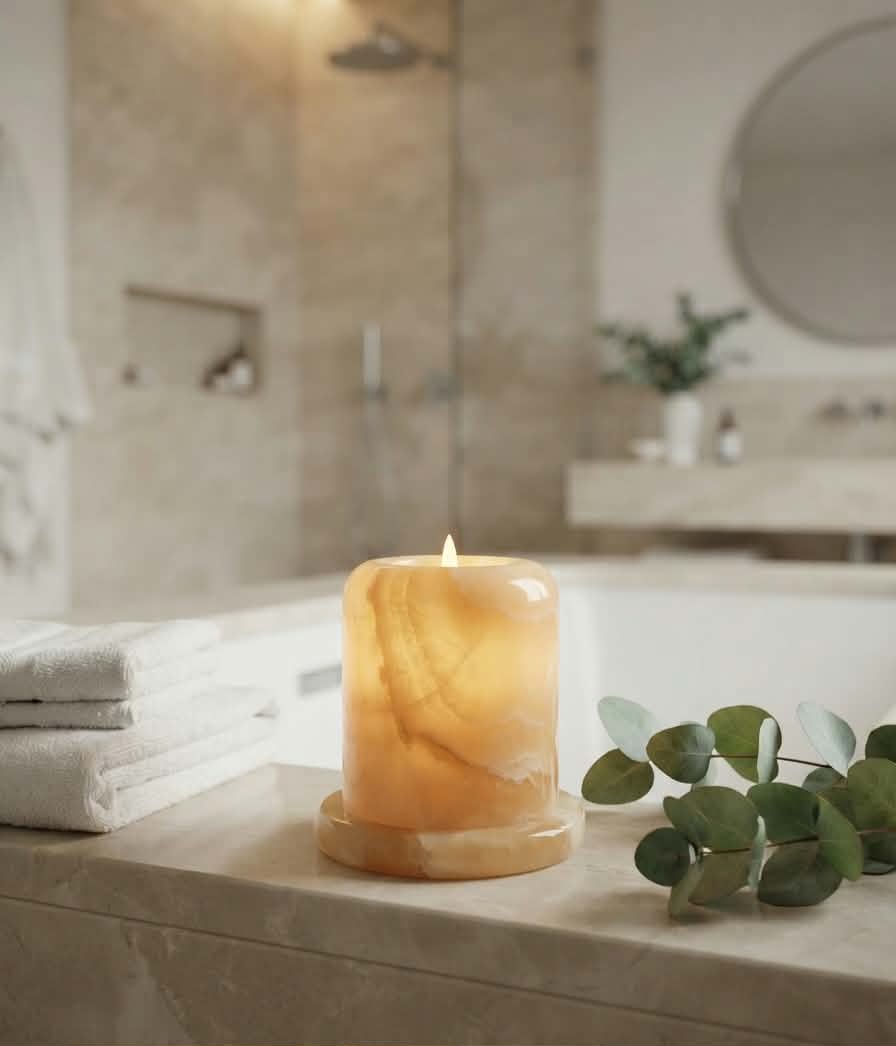 Hand-Carved Translucent Onyx Candle Holders (Set of 2) – Warm Ambient Glow