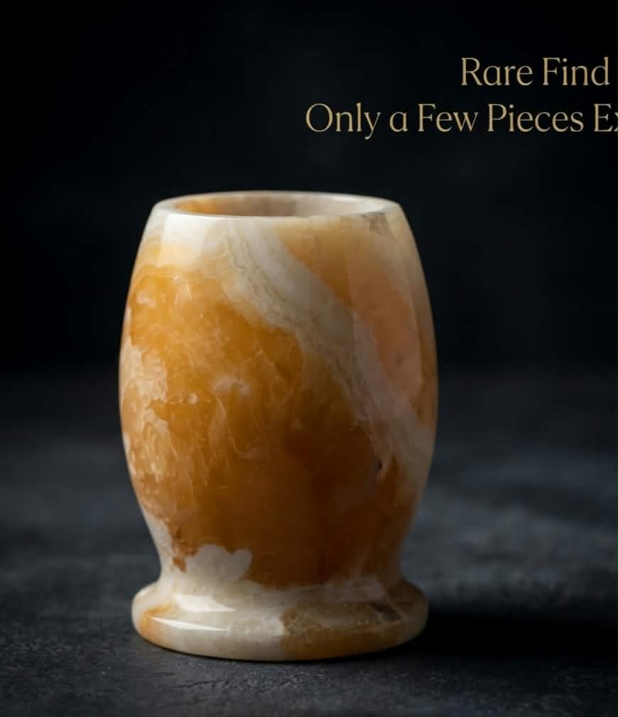 The Pharaoh’s Glow Amber Alabaster Candle Holder & Jar | Hand-Carved Luxury Decor