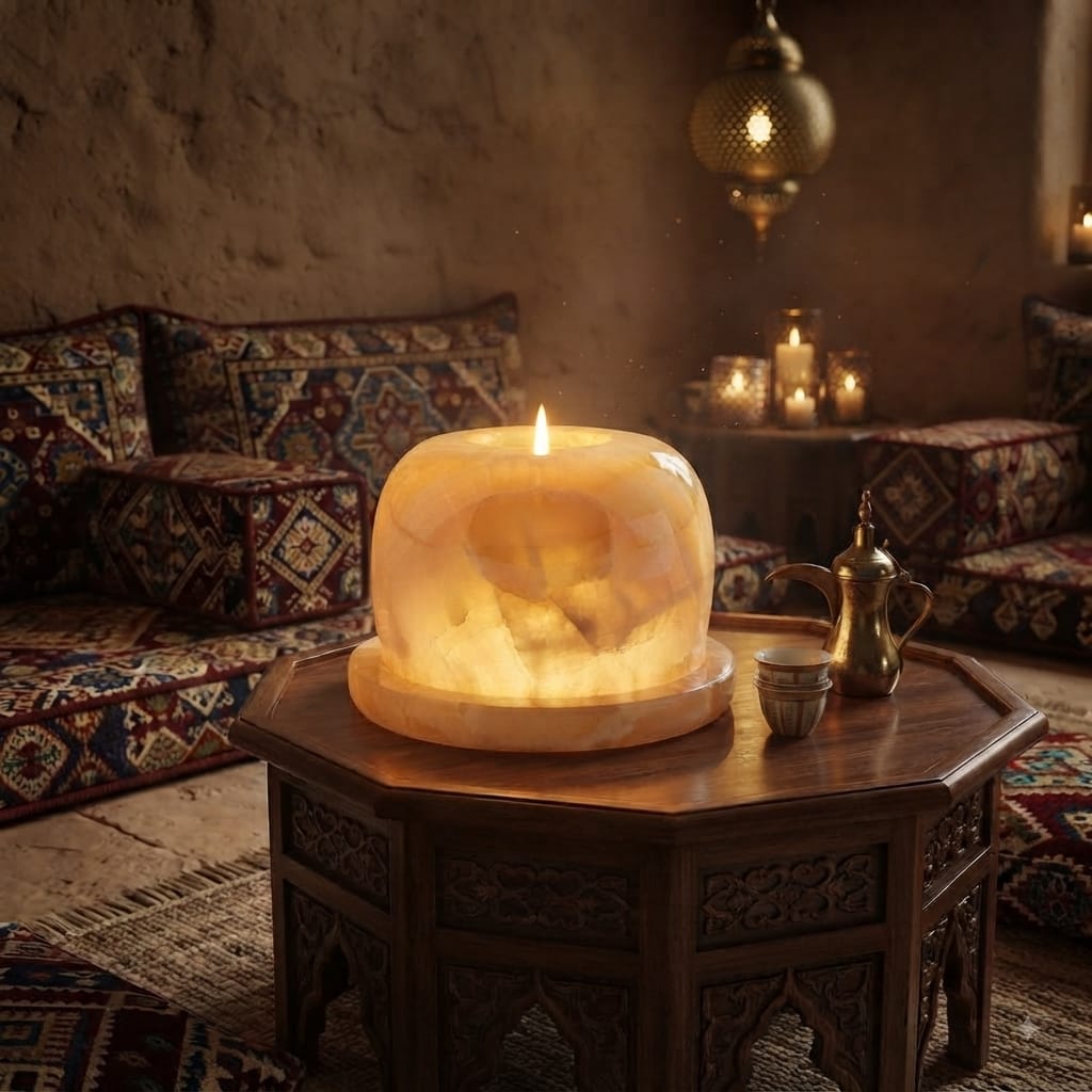 Handcrafted Natural Onyx & Alabaster Candle Holder | Luxury Home Decor