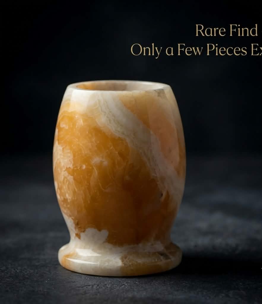 The Pharaoh’s Glow Amber Alabaster Candle Holder & Jar | Hand-Carved Luxury Decor