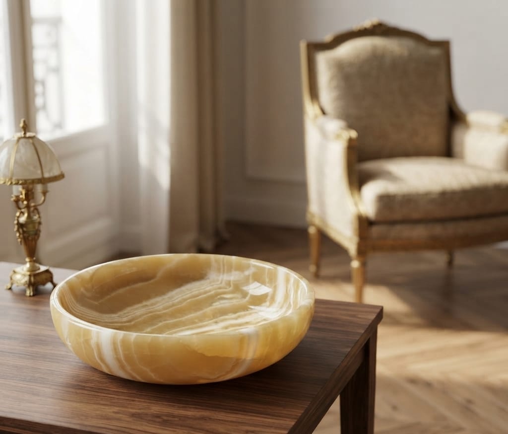 Golden Nile Bowl — Handmade Egyptian Onyx Decorative Bowl