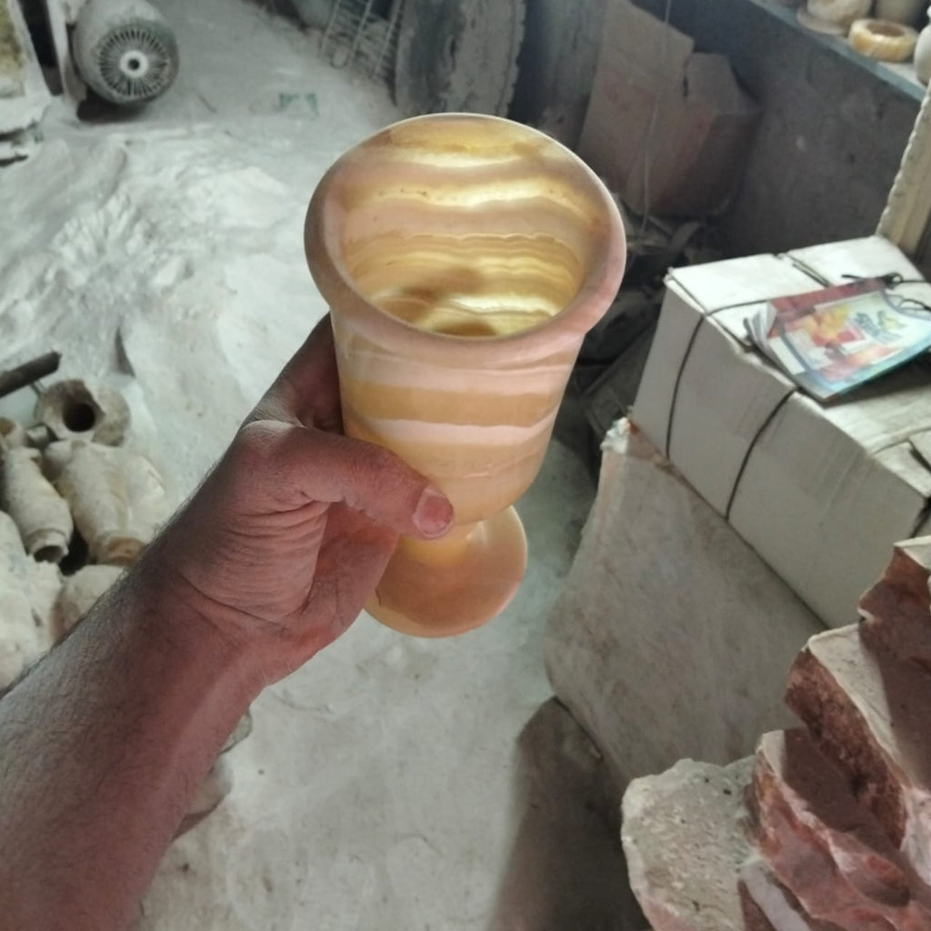 Hand-carved Egyptian Alabaster Chalice | Artisan Masterpiece"