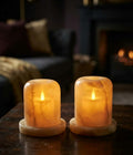 Hand-Carved Translucent Onyx Candle Holders (Set of 2) – Warm Ambient Glow
