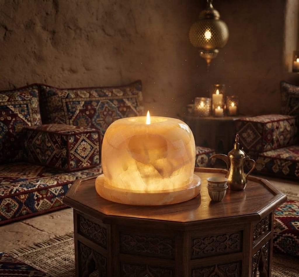 Handcrafted Natural Onyx & Alabaster Candle Holder | Luxury Home Decor