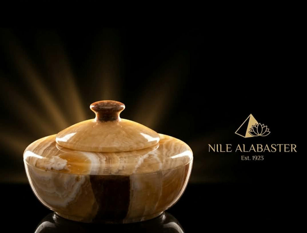 Hand-Carved Egyptian Onyx Treasure Vessel & Burner with Lid