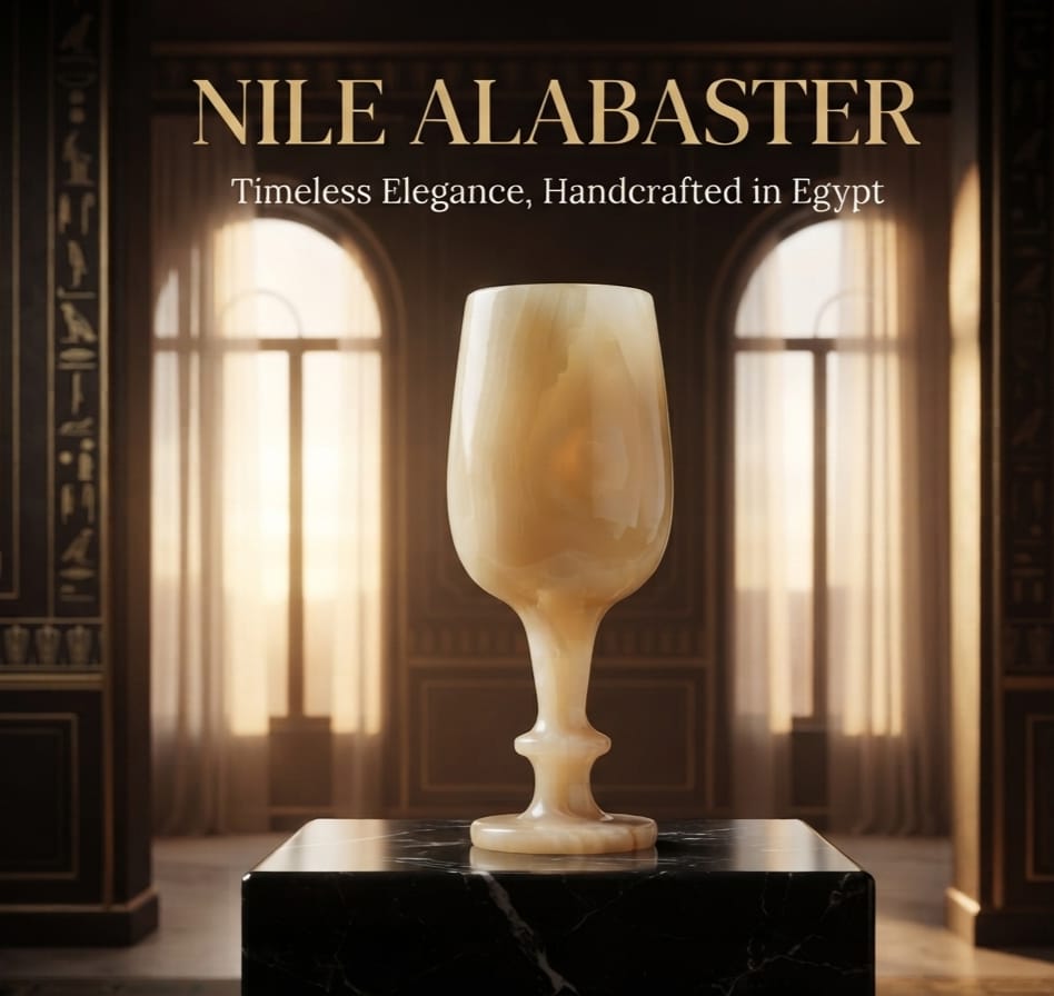 Handmade Egyptian Alabaster Goblet Vessel — Nile Alabaster