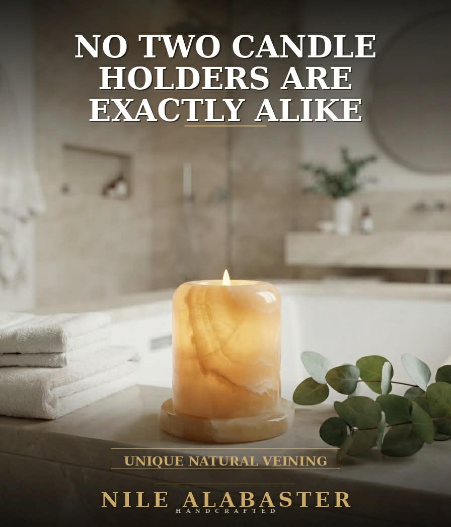 Hand-Carved Translucent Onyx Candle Holders (Set of 2) – Warm Ambient Glow