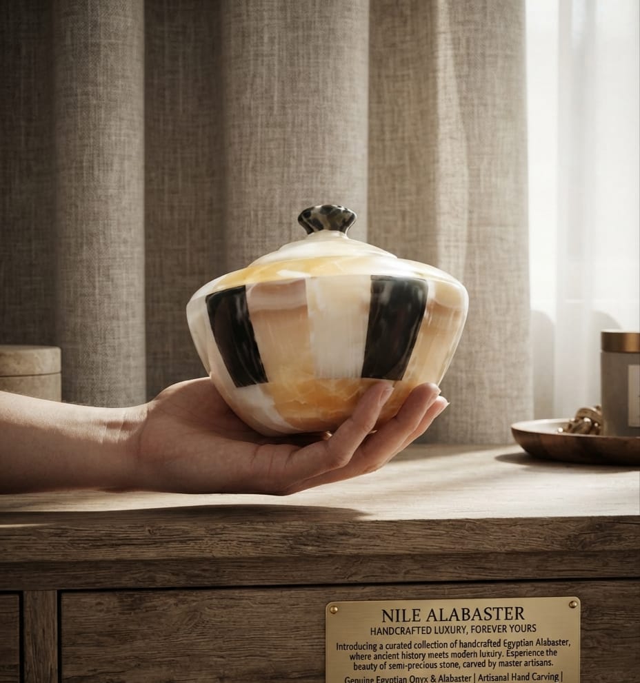 .Hand-Carved Egyptian Alabaster Royal Jar"