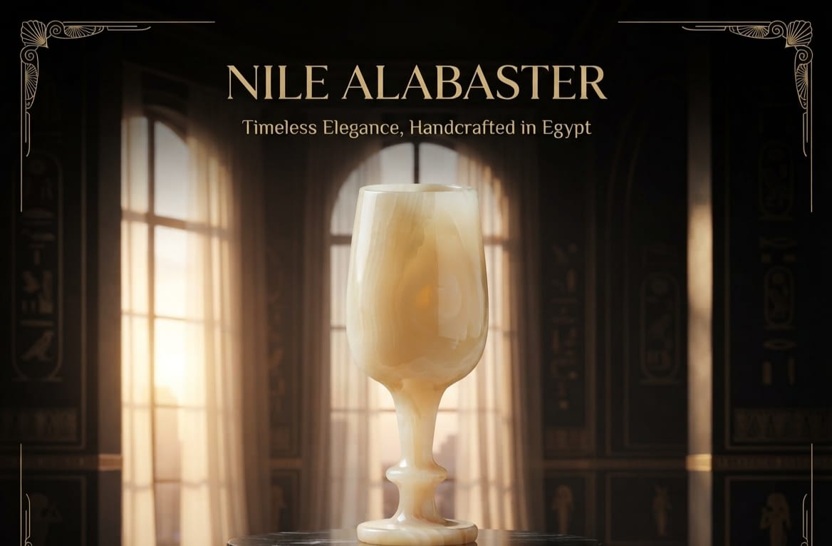 Handmade Egyptian Alabaster Goblet Vessel — Nile Alabaster