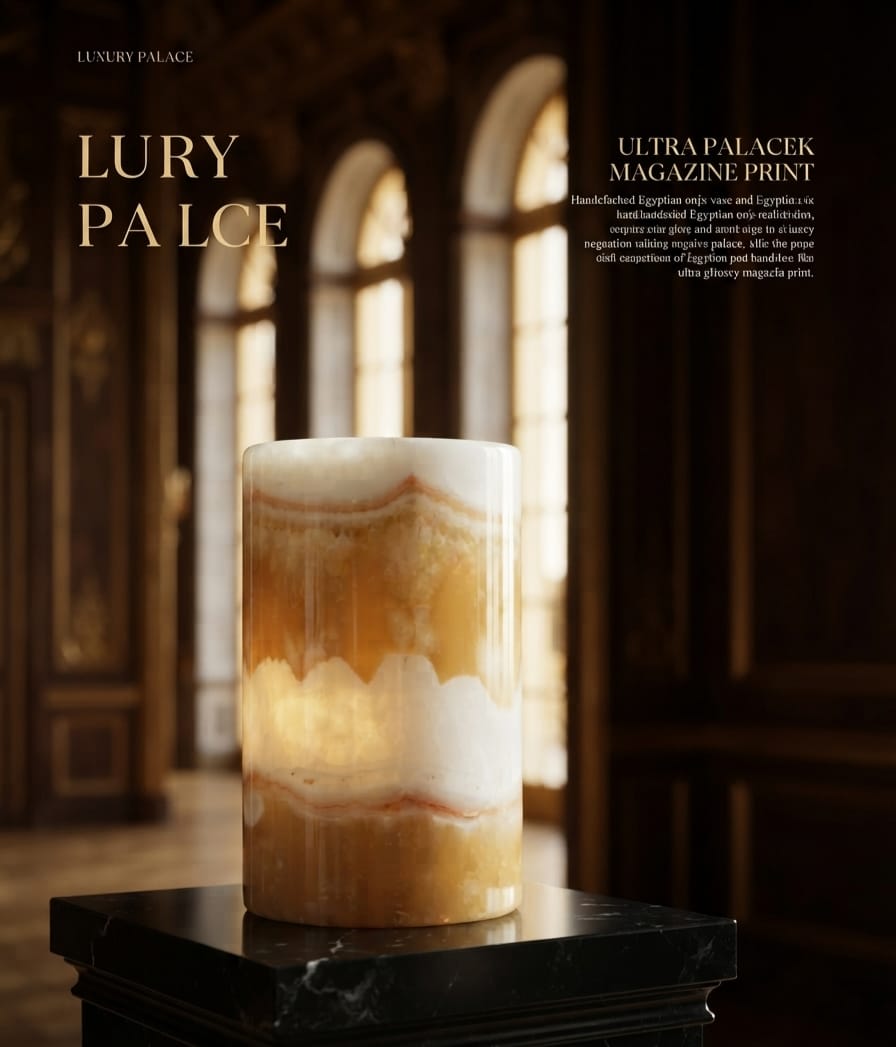 > Handmade Egyptian Alabaster Cylinder Candle Holder & Decor