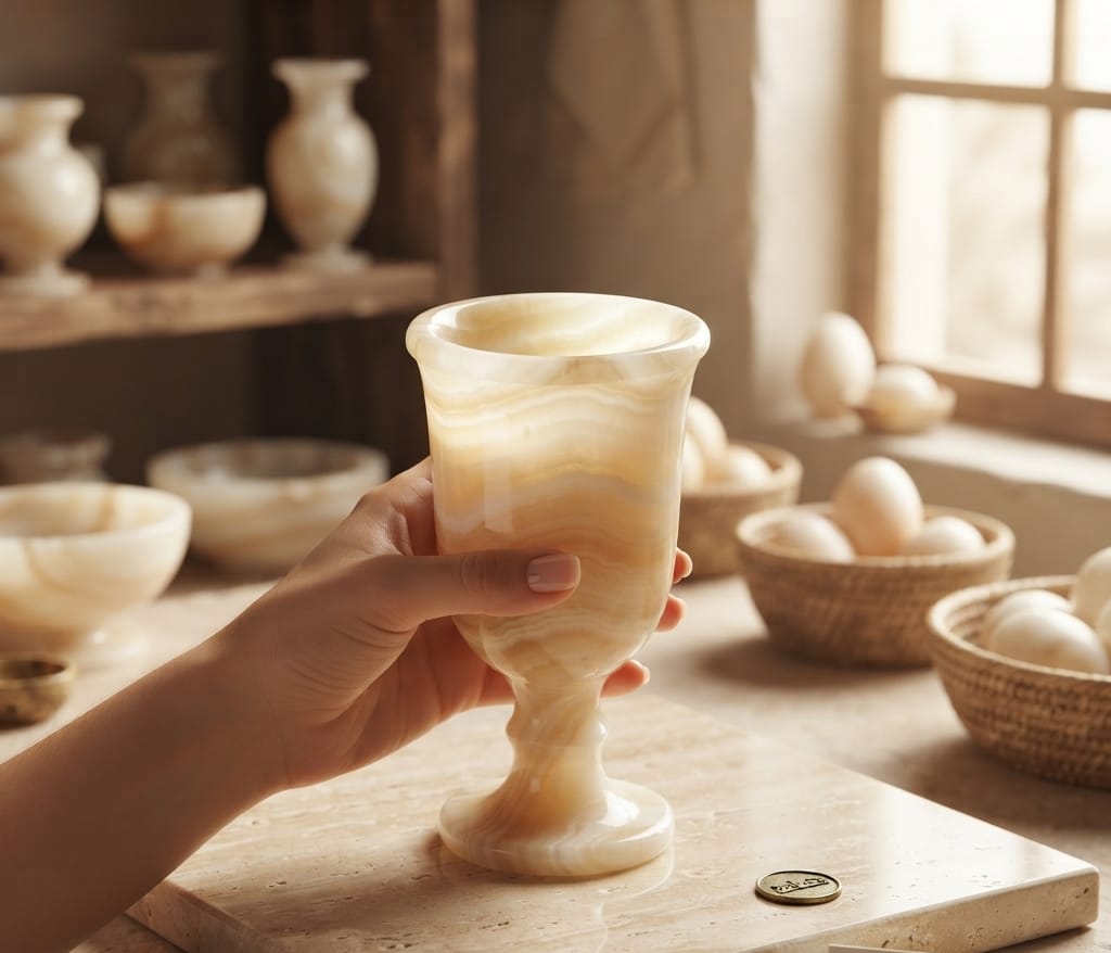 Hand-carved Egyptian Alabaster Chalice | Artisan Masterpiece"