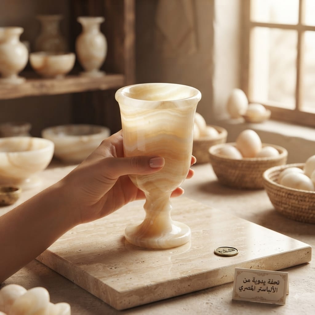 Hand-carved Egyptian Alabaster Chalice | Artisan Masterpiece"