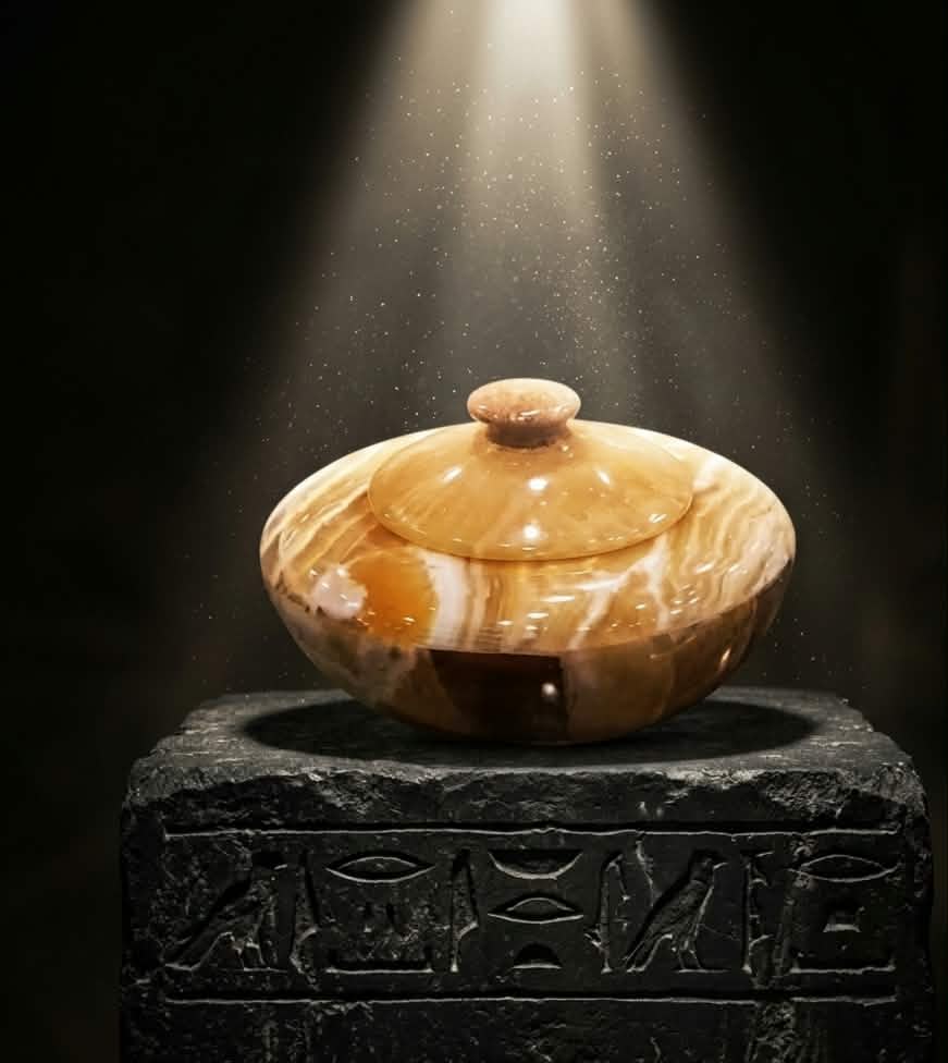 Hand-Carved Egyptian Onyx Treasure Vessel & Burner with Lid