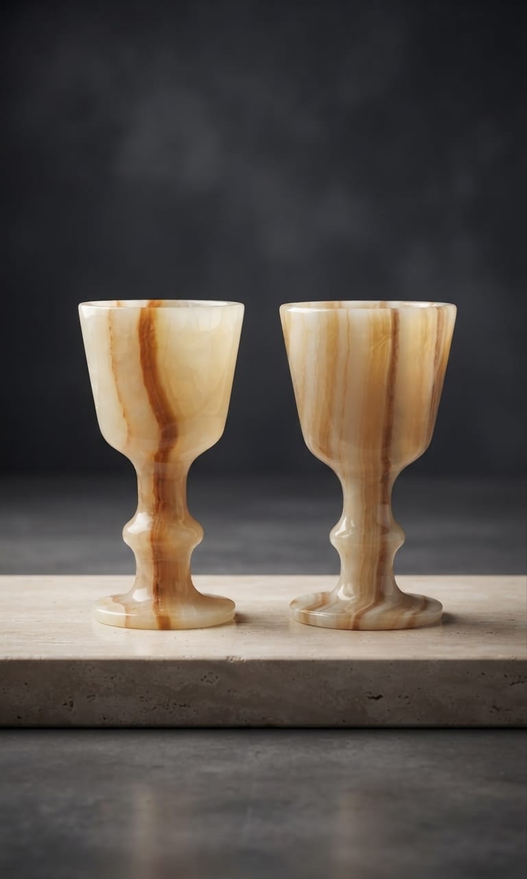 Product Details: Handcrafted Excellence: Sculpted meticulously by master Egyptian artisans from natural warm beige and amber-veined onyx.