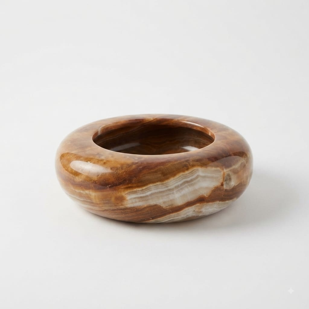 One-of-a-Kind Handcrafted Egyptian Alabaster Ashtray | Rare Natural Red & White Veined Masterpiece