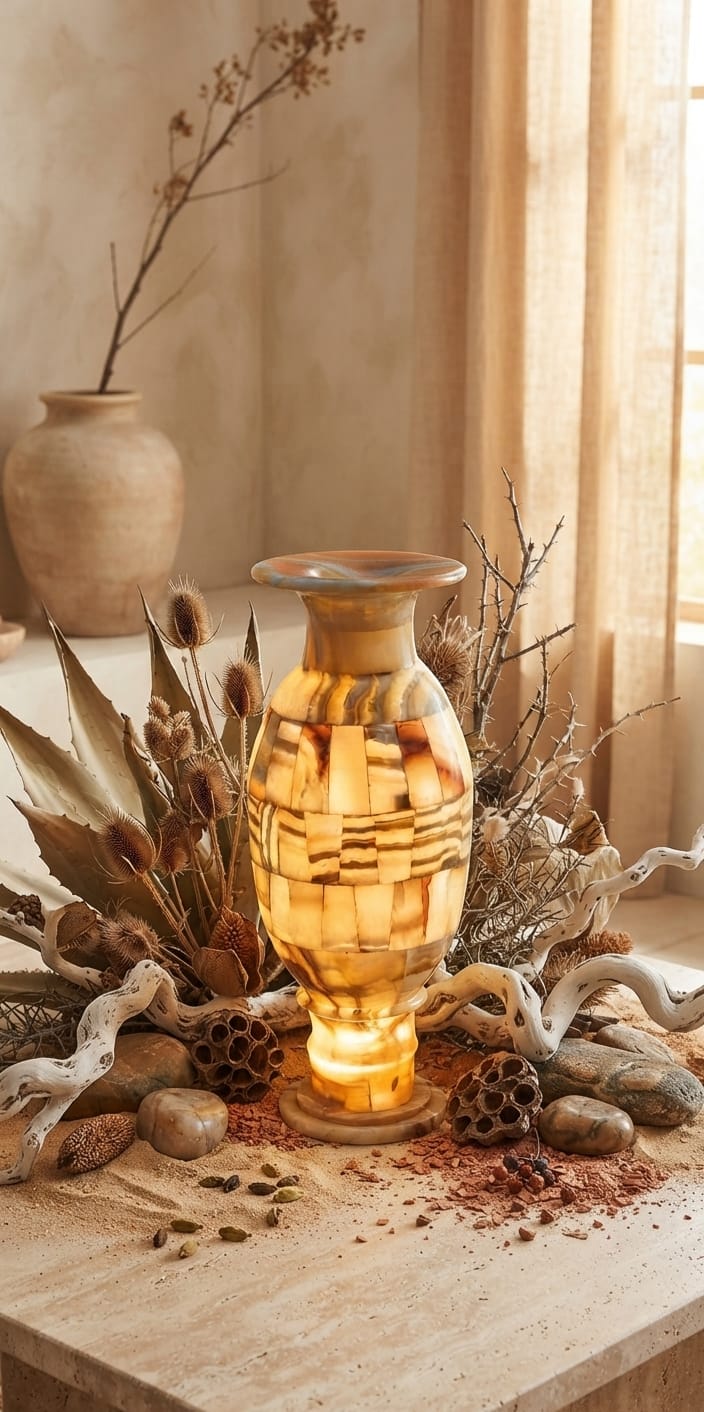 Hand-Carved Egyptian Alabaster Vase | Nile Onyx Decor