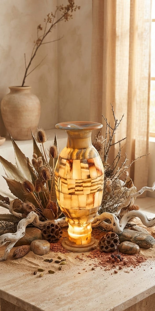 Hand-Carved Egyptian Alabaster Vase | Nile Onyx Decor