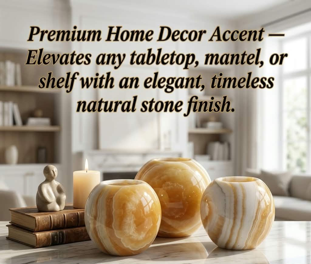 Hand-Carved Onyx Sphere Candle Holders (Set of 2) — Warm Ambient Glow
