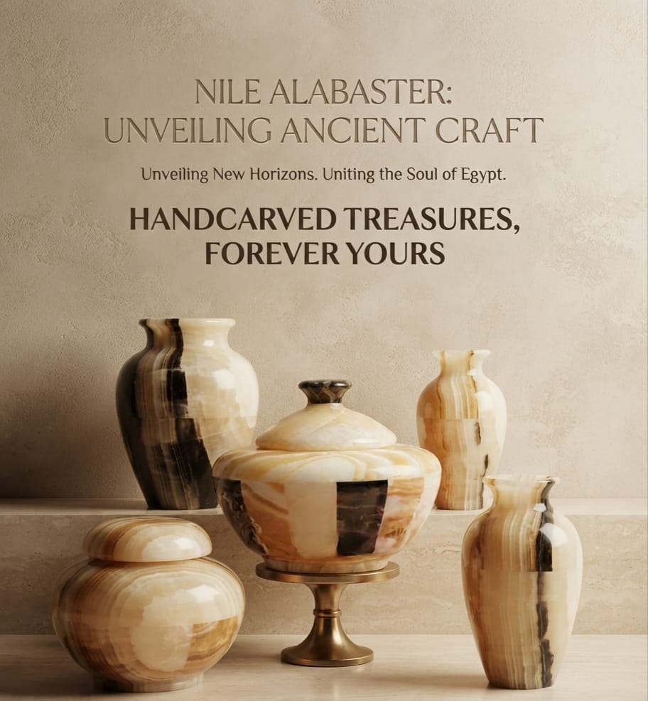 .Hand-Carved Egyptian Alabaster Royal Jar"