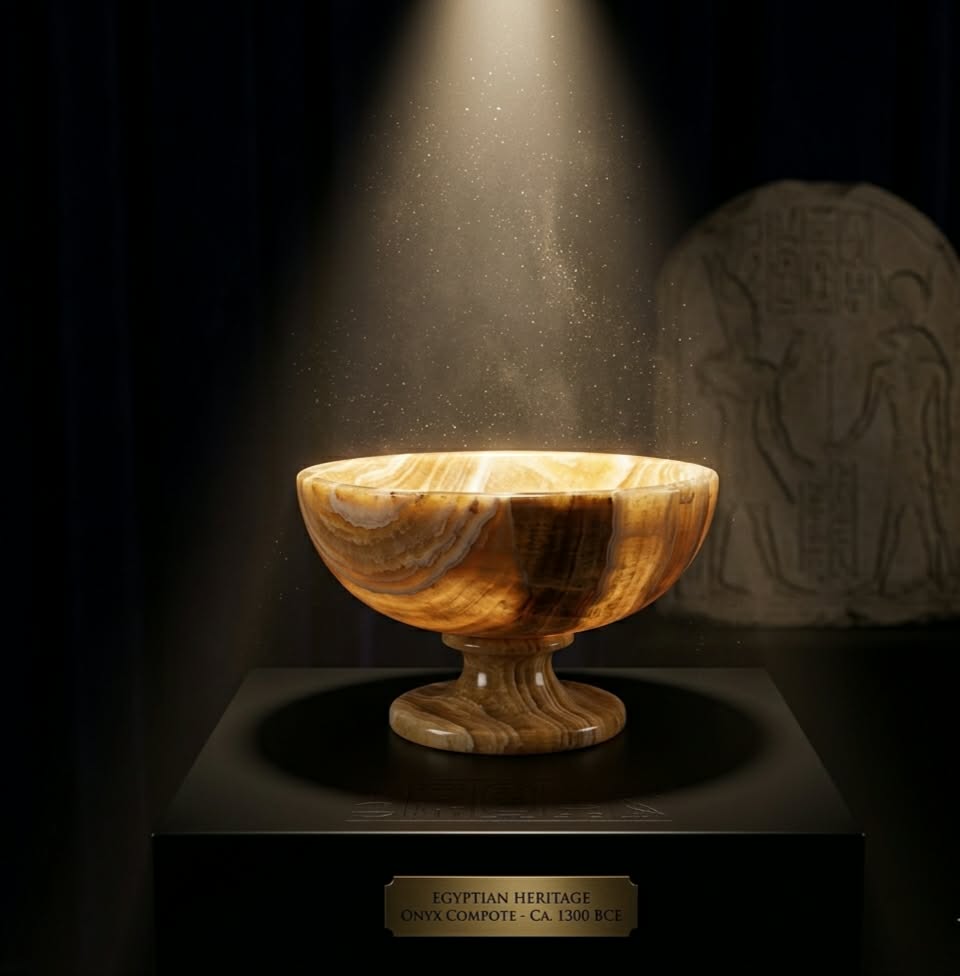 Hand-Carved Egyptian Onyx Pedestal Compote Bowl