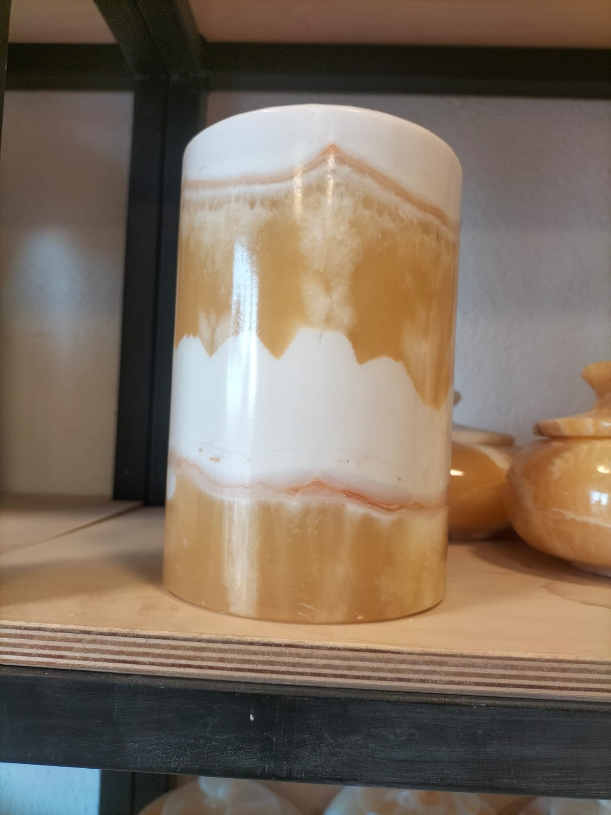 > Handmade Egyptian Alabaster Cylinder Candle Holder & Decor