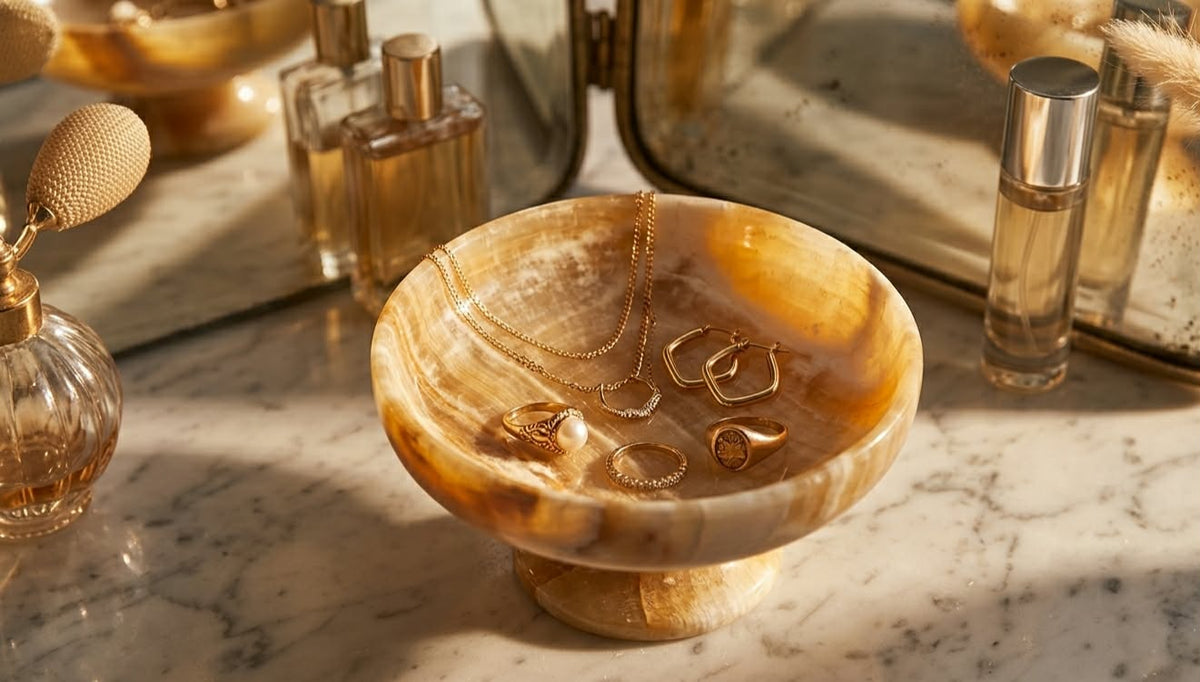 Hand-Carved Egyptian Onyx Pedestal Compote Bowl
