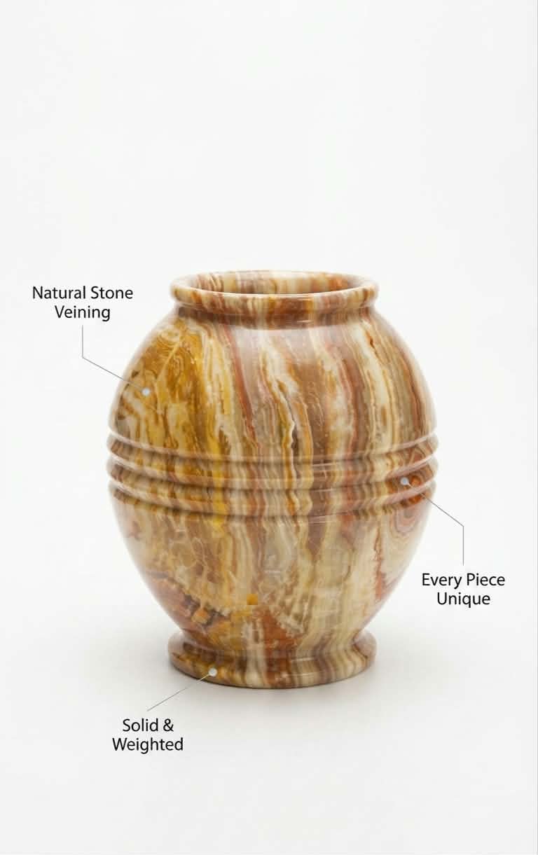 The Heritage Amber Alabaster Urn Vase | Hand-Carved Masterpiece
