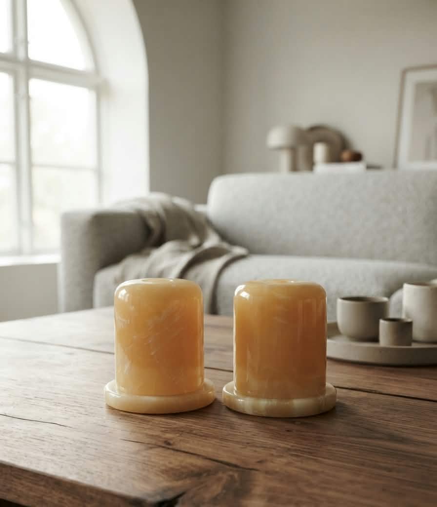 Hand-Carved Translucent Onyx Candle Holders (Set of 2) – Warm Ambient Glow