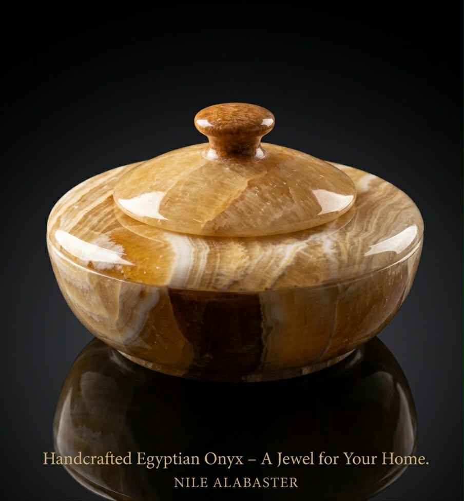 Hand-Carved Egyptian Onyx Treasure Vessel & Burner with Lid