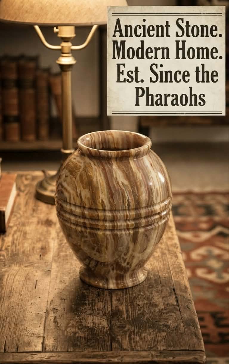 The Heritage Amber Alabaster Urn Vase | Hand-Carved Masterpiece