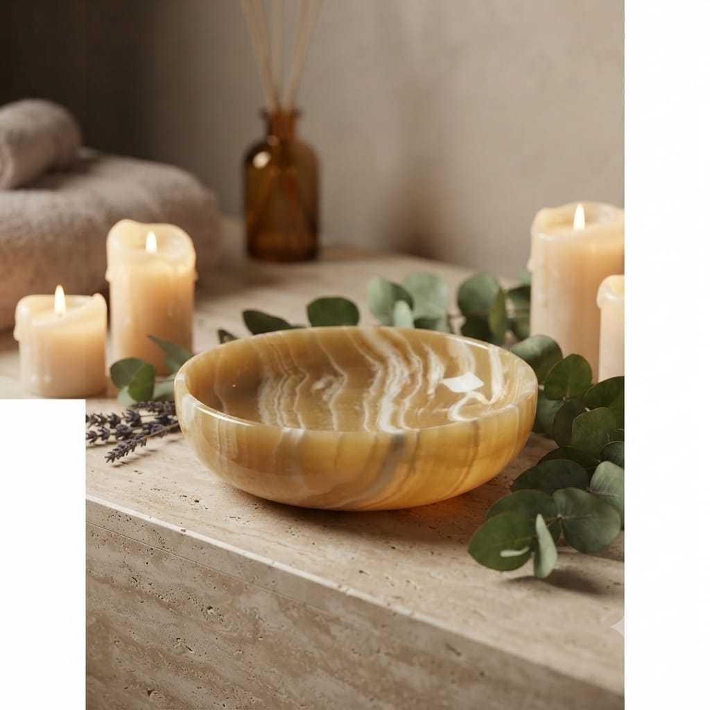 Golden Nile Bowl — Handmade Egyptian Onyx Decorative Bowl