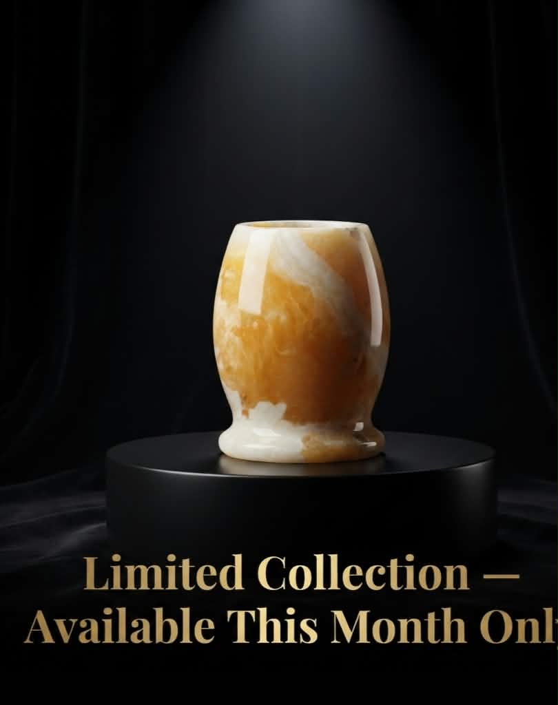 The Pharaoh’s Glow Amber Alabaster Candle Holder & Jar | Hand-Carved Luxury Decor