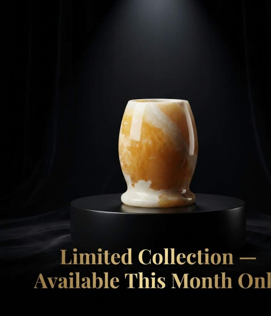 The Pharaoh’s Glow Amber Alabaster Candle Holder & Jar | Hand-Carved Luxury Decor