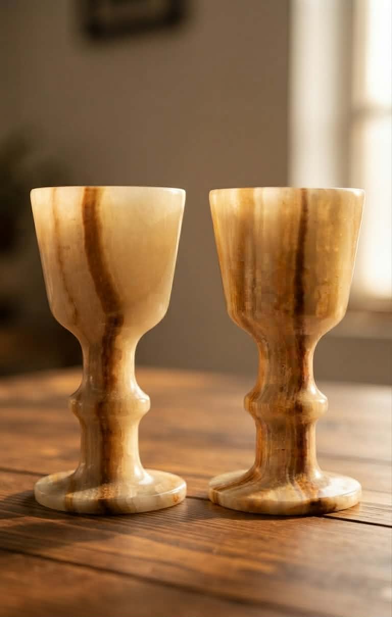 Product Details: Handcrafted Excellence: Sculpted meticulously by master Egyptian artisans from natural warm beige and amber-veined onyx.