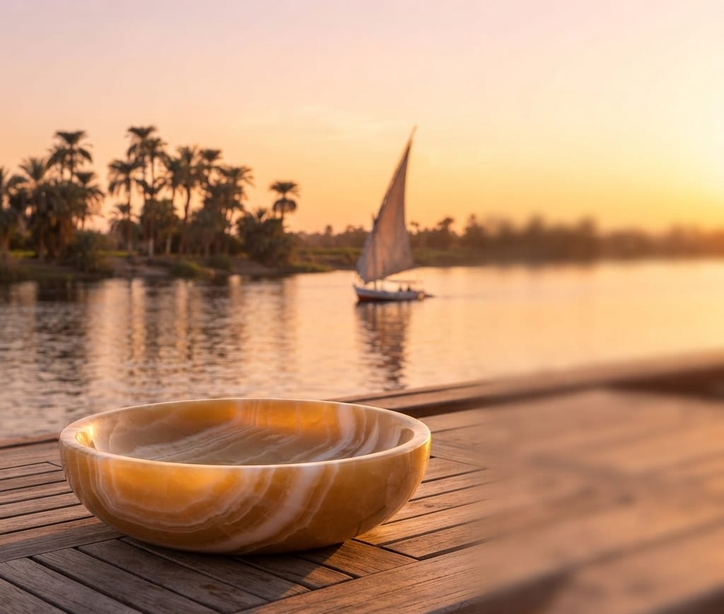 Golden Nile Bowl — Handmade Egyptian Onyx Decorative Bowl