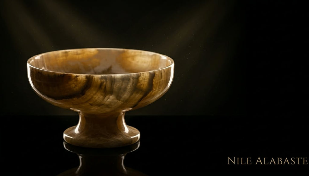 Hand-Carved Egyptian Onyx Pedestal Compote Bowl