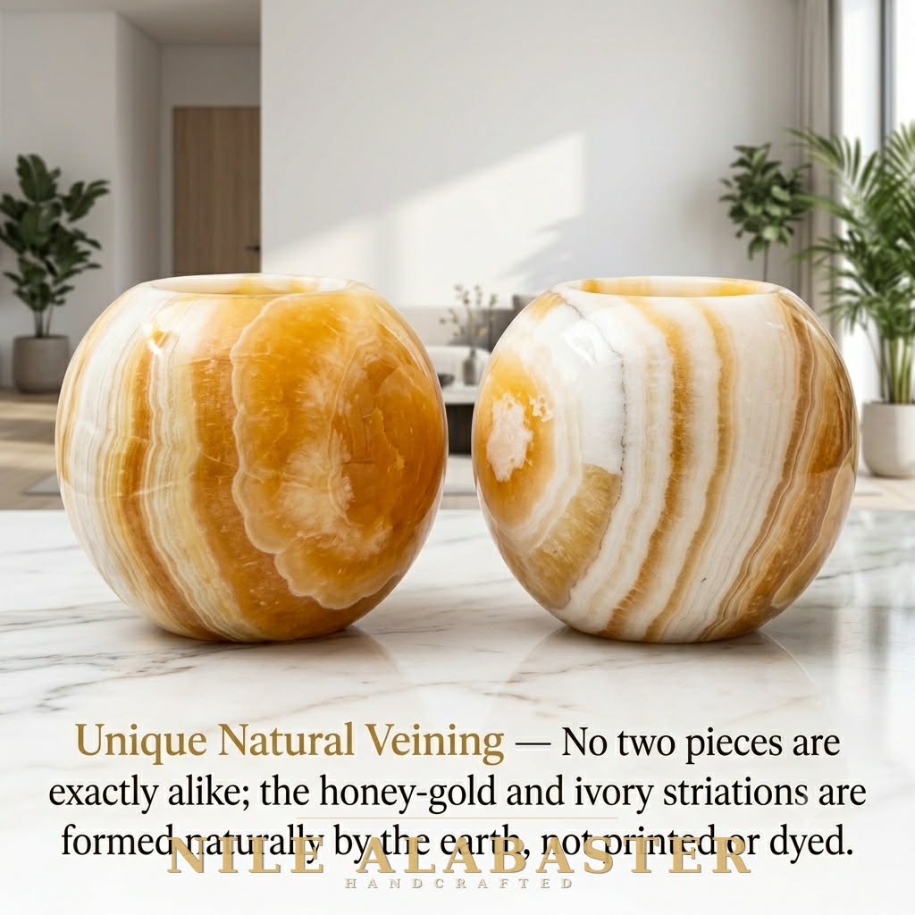 Hand-Carved Onyx Sphere Candle Holders (Set of 2) — Warm Ambient Glow