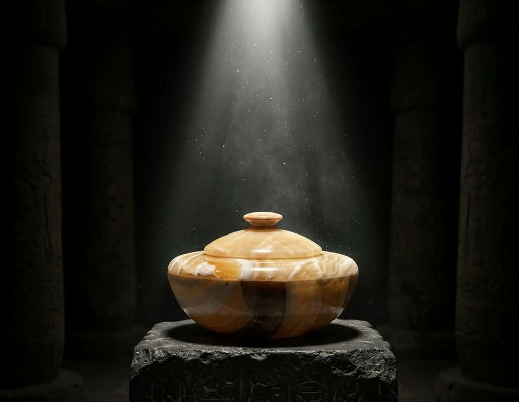 Hand-Carved Egyptian Onyx Treasure Vessel & Burner with Lid