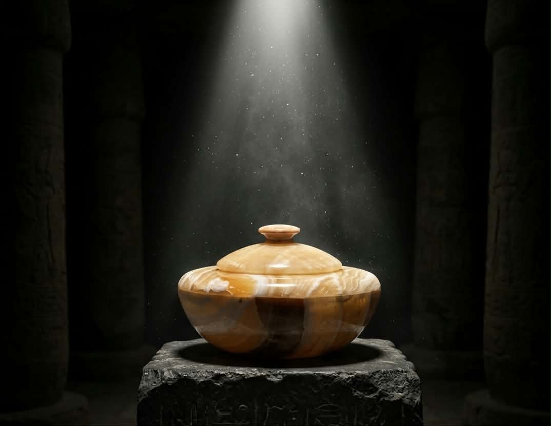 Hand-Carved Egyptian Onyx Treasure Vessel & Burner with Lid