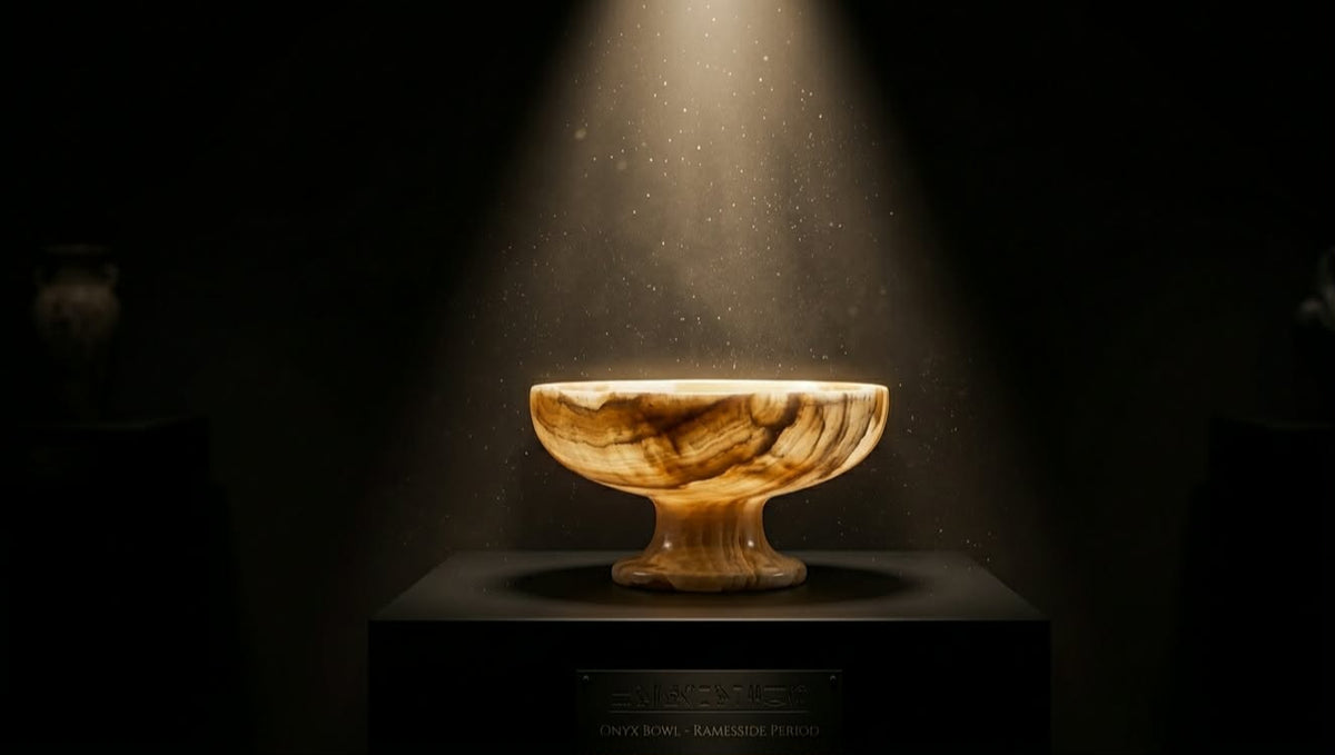Hand-Carved Egyptian Onyx Pedestal Compote Bowl