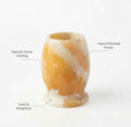 The Pharaoh’s Glow Amber Alabaster Candle Holder & Jar | Hand-Carved Luxury Decor