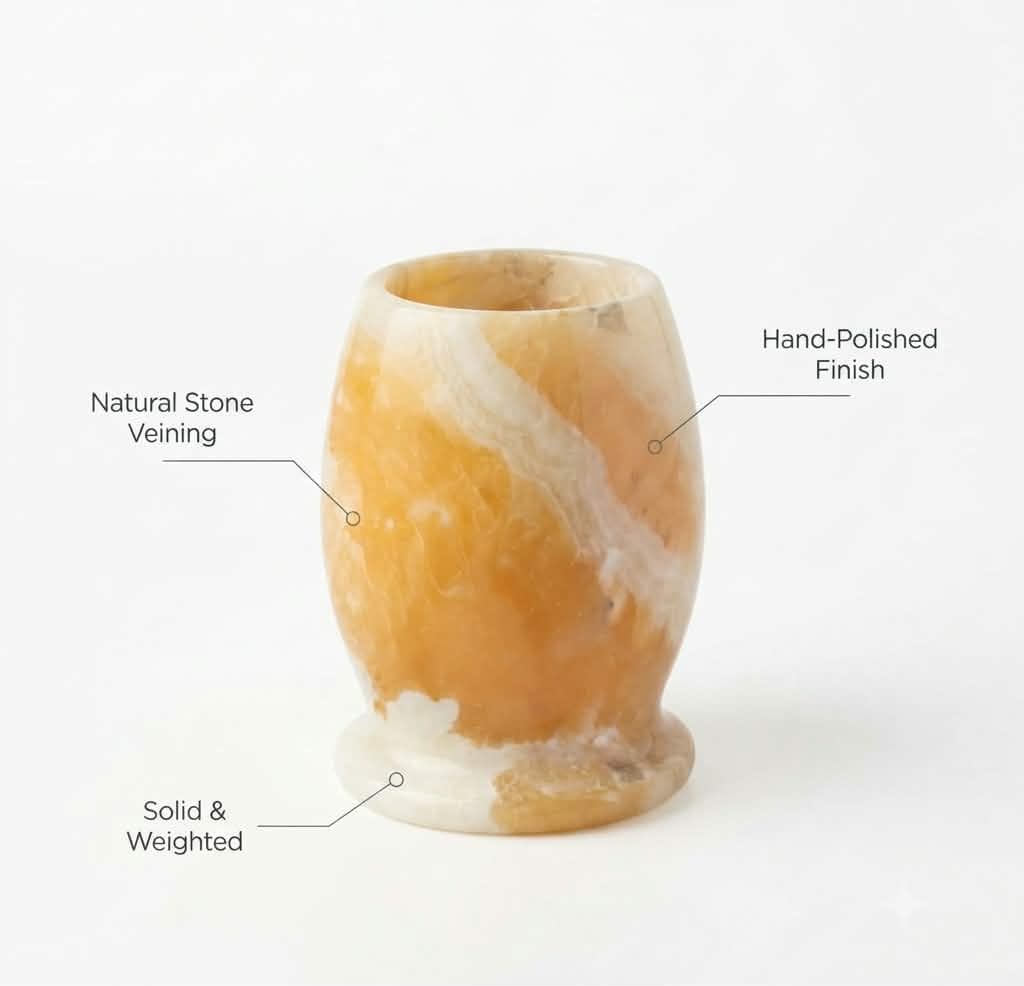 The Pharaoh’s Glow Amber Alabaster Candle Holder & Jar | Hand-Carved Luxury Decor