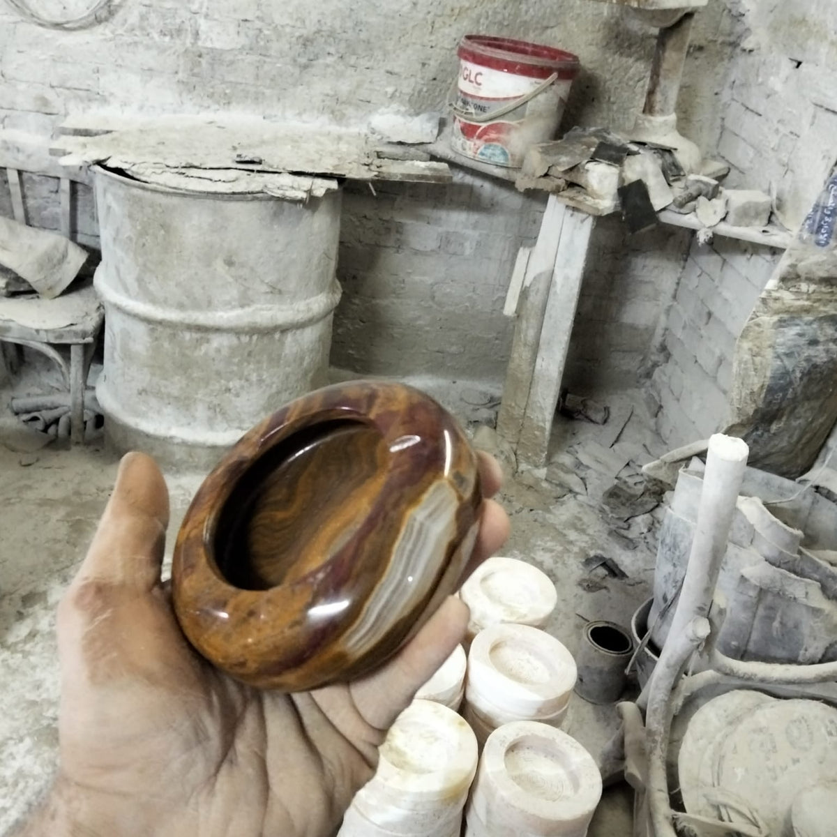 One-of-a-Kind Handcrafted Egyptian Alabaster Ashtray | Rare Natural Red & White Veined Masterpiece