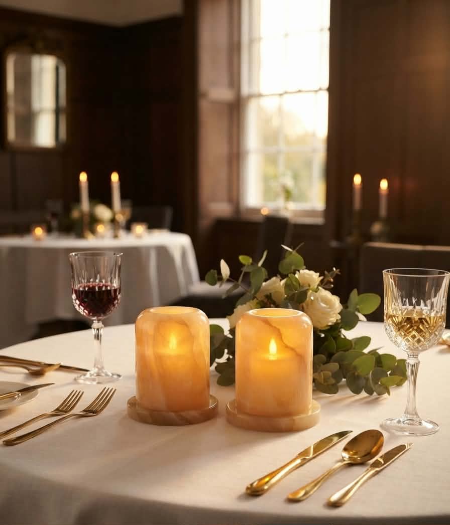 Hand-Carved Translucent Onyx Candle Holders (Set of 2) – Warm Ambient Glow