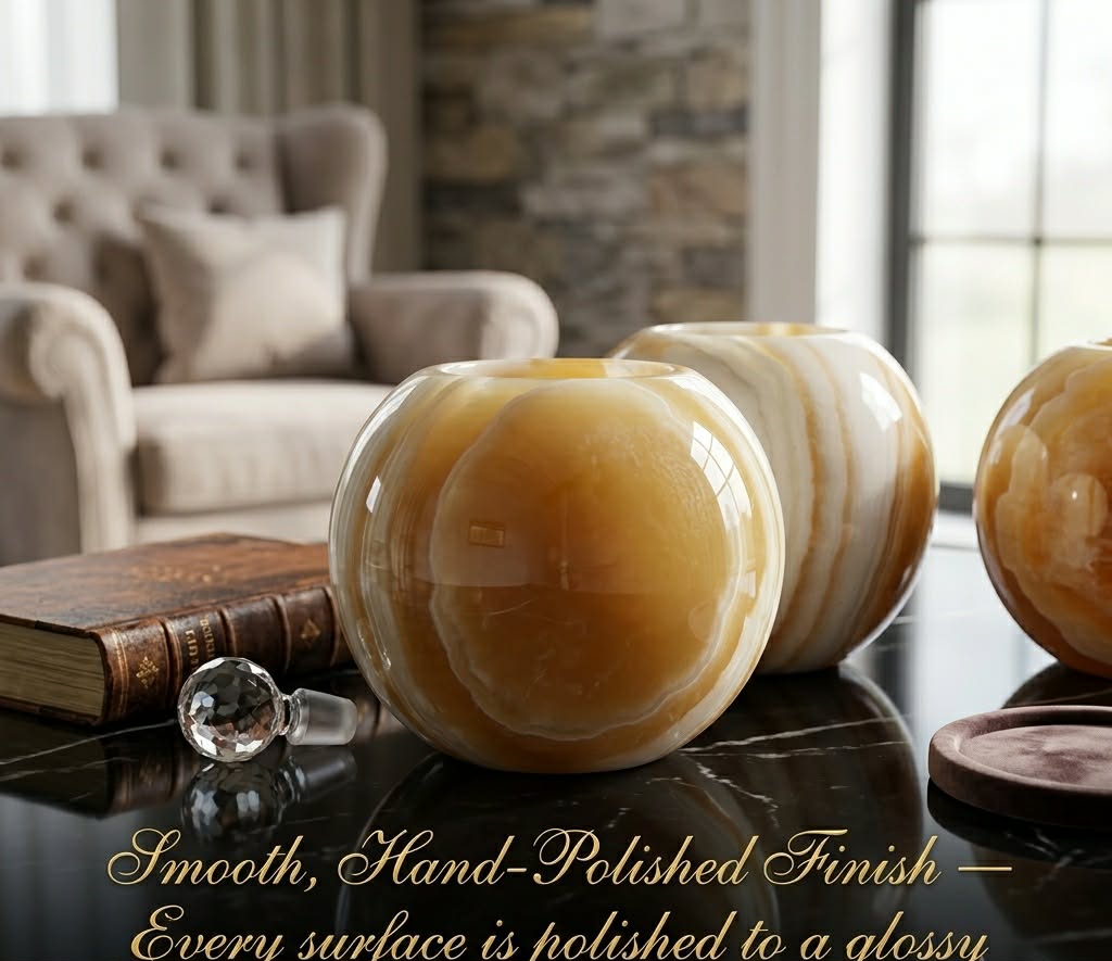 Hand-Carved Onyx Sphere Candle Holders (Set of 2) — Warm Ambient Glow