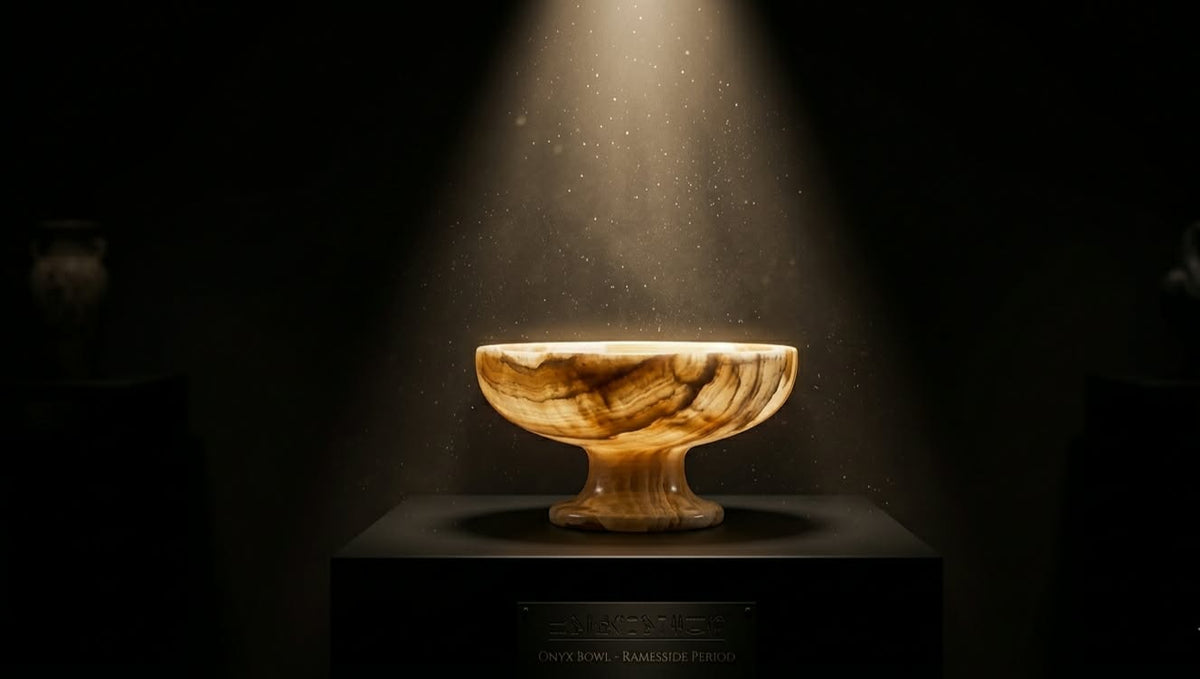 Hand-Carved Egyptian Onyx Pedestal Compote Bowl